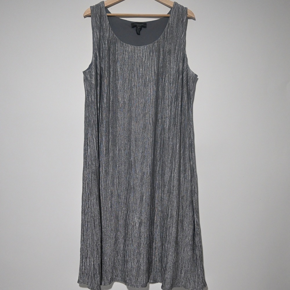 R&M Richards Dress Womens Plus 18W Silver Metallic Crinkle Sleeveless 1017W